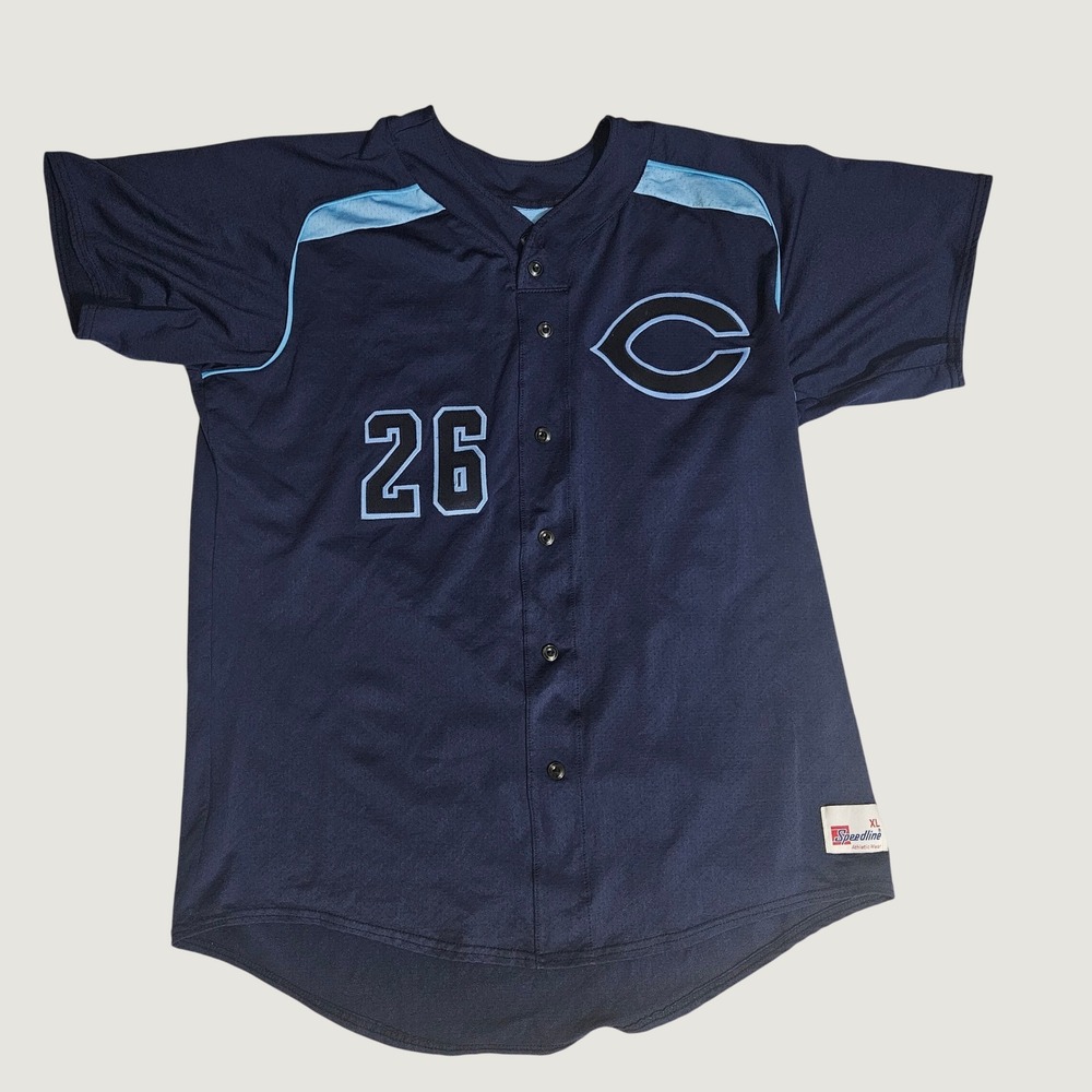 Speedline Athletic Wear Men XL Baseball Jersey Navy Blue Light Blue Number 26 C